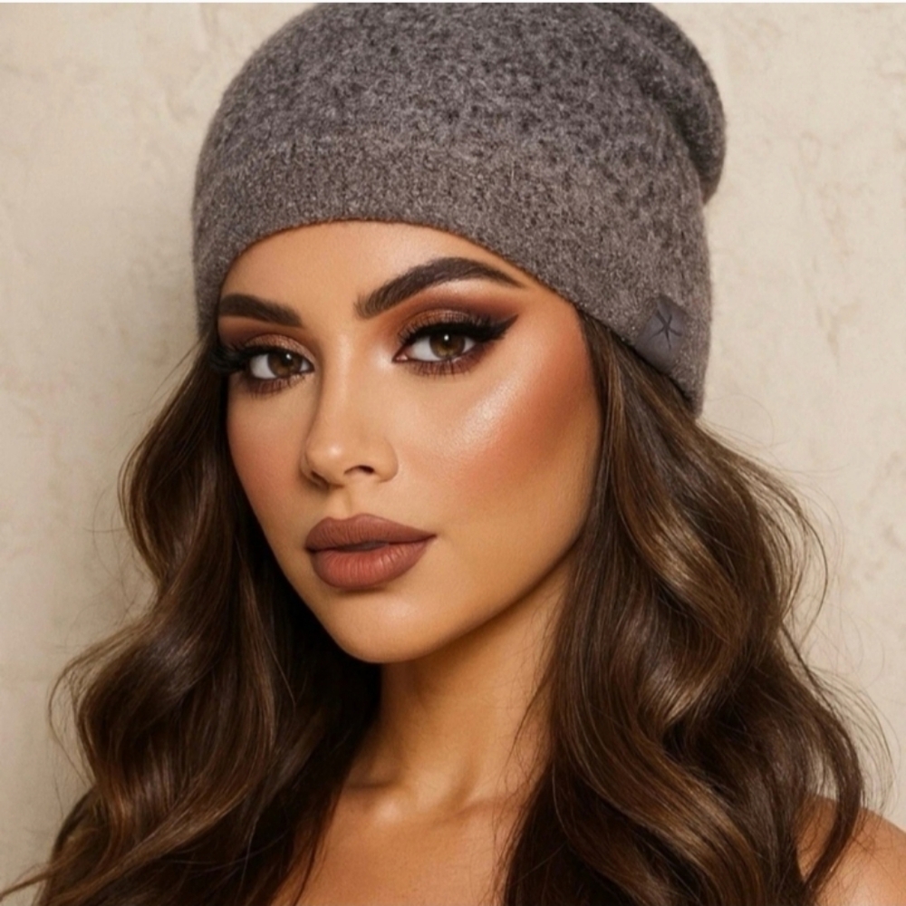 Barefoot Dreams Women's CozyChic Lite Confetti Beanie Storm Gray-Dark Brown New